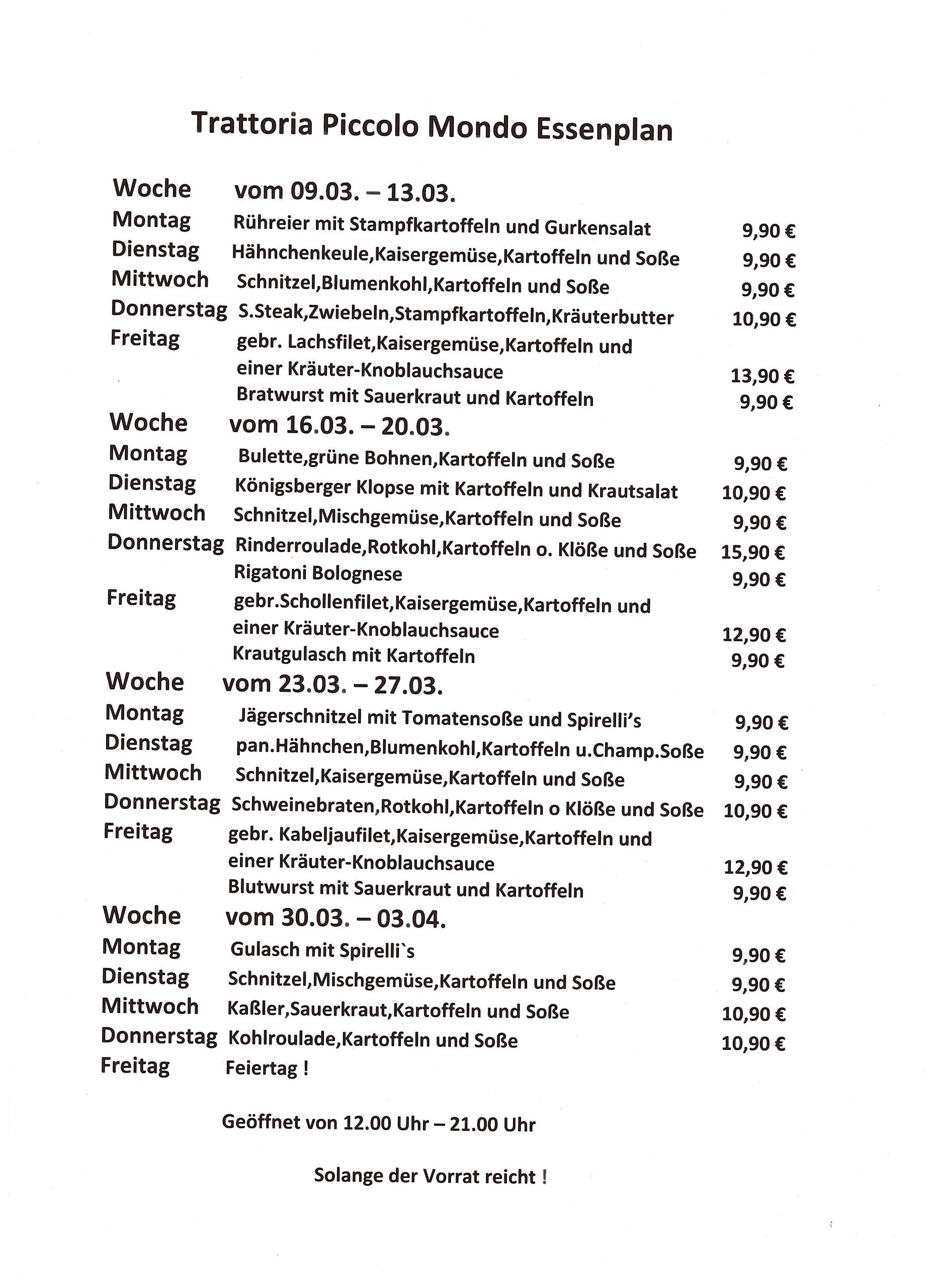 Bild zeigt die täglich ändernde Mittagessen