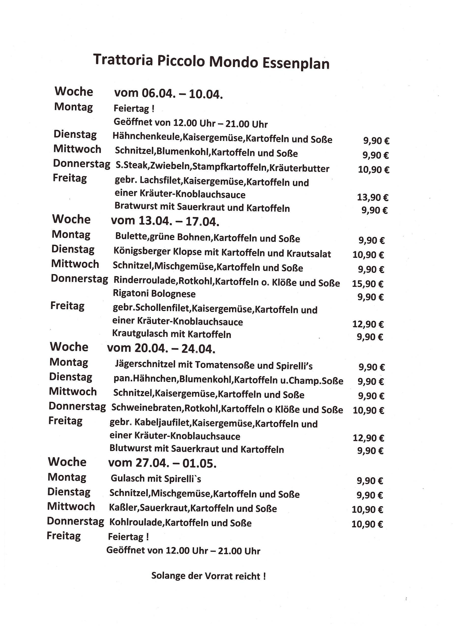 Bild zeigt die täglich ändernde Mittagessen